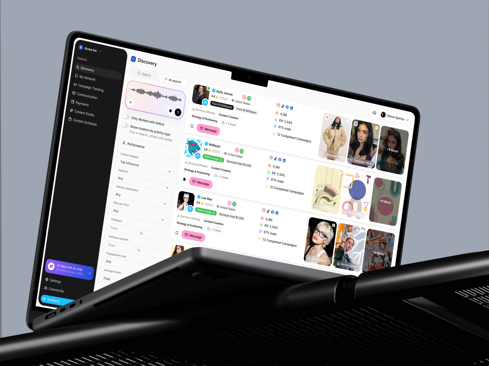 Two audiences, one SaaS | Influencer Marketing UX UI ai design product design ui ui design user experience ux ux design ux ui design uxui design web design