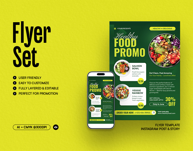 Healthy Food Promo Flyer branding design event flyer food healthy marketing promo salad solasome template vegetables