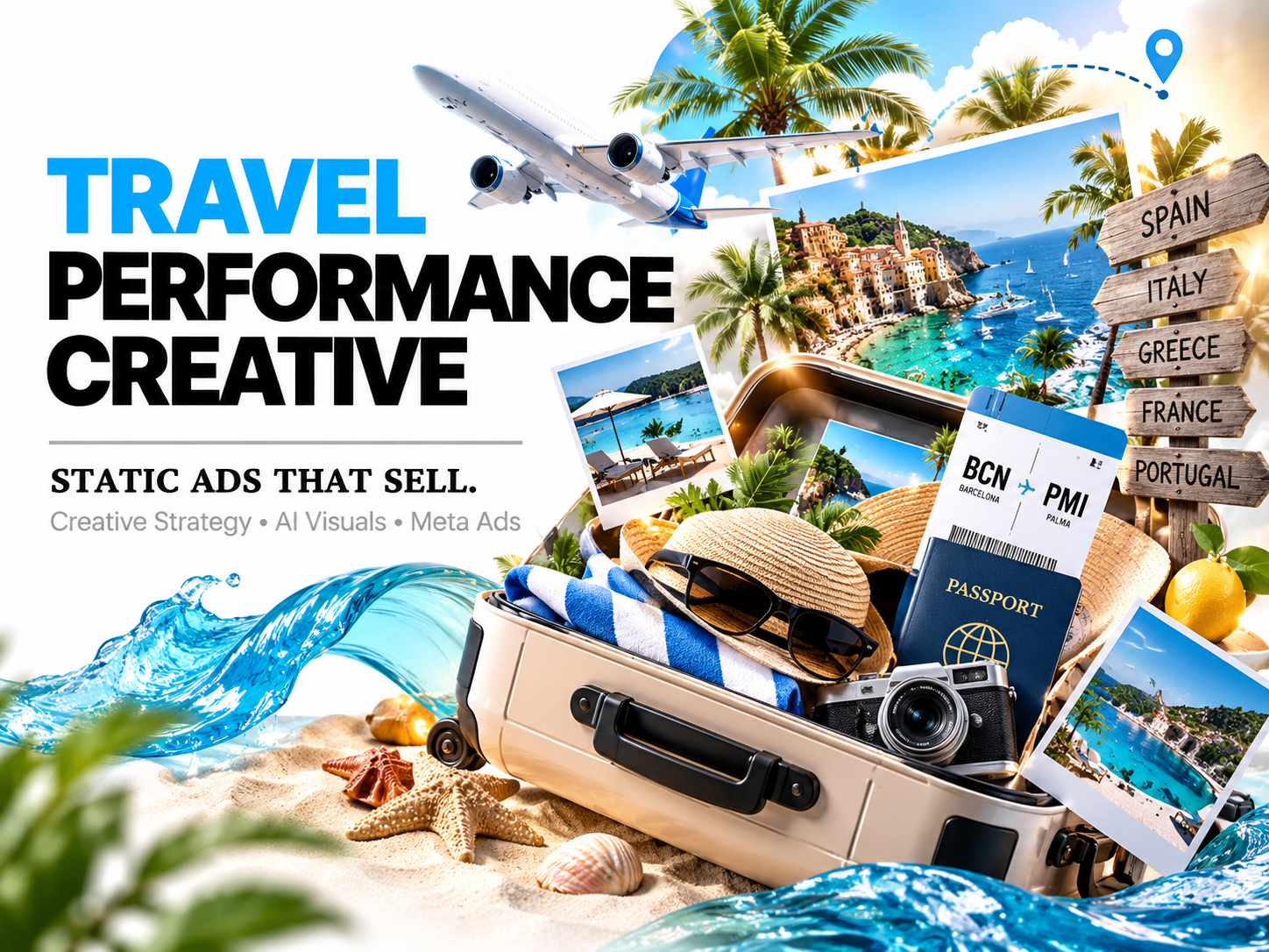 Travel Performance Creative | Meta Static Ads ad creative ad design creative strategy design digital advertising direct response facebook ads illustration meta ads ui