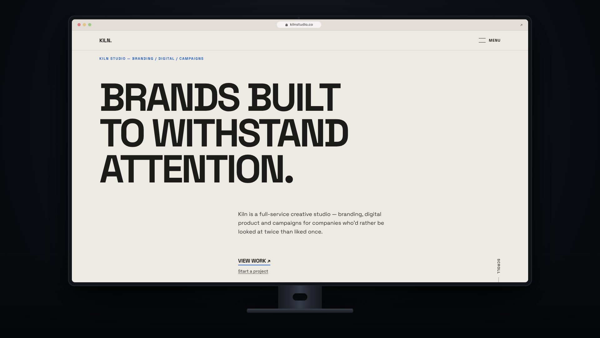 Kiln Studio — Digital Identity & Web agency branding darkmode. editorial minimalist typography webdesign webflow