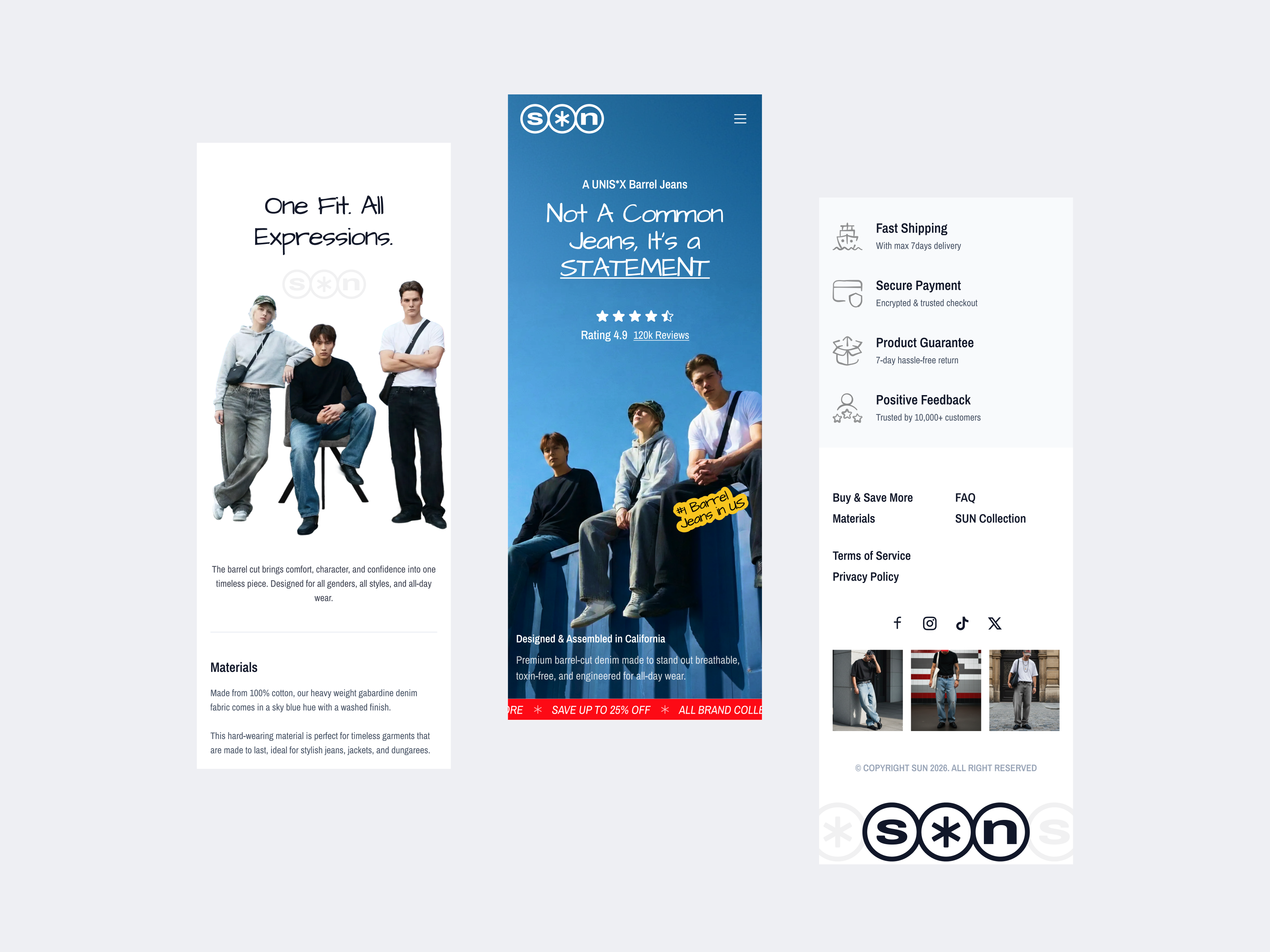 S*N - Denim Fashion Ecommerce - Responsive Mobile Design denim ecommerce ecommerce website funnel landing page marketplace minimal ui minimalist mobile breakpoints mobile design mobile responsive shopify shopping startup ui design web design website