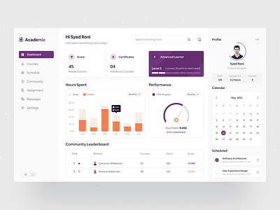 Academic - Course Management Dashboard admin panel clean ui courses dashboard e learning learning management product design ui ux web app web application