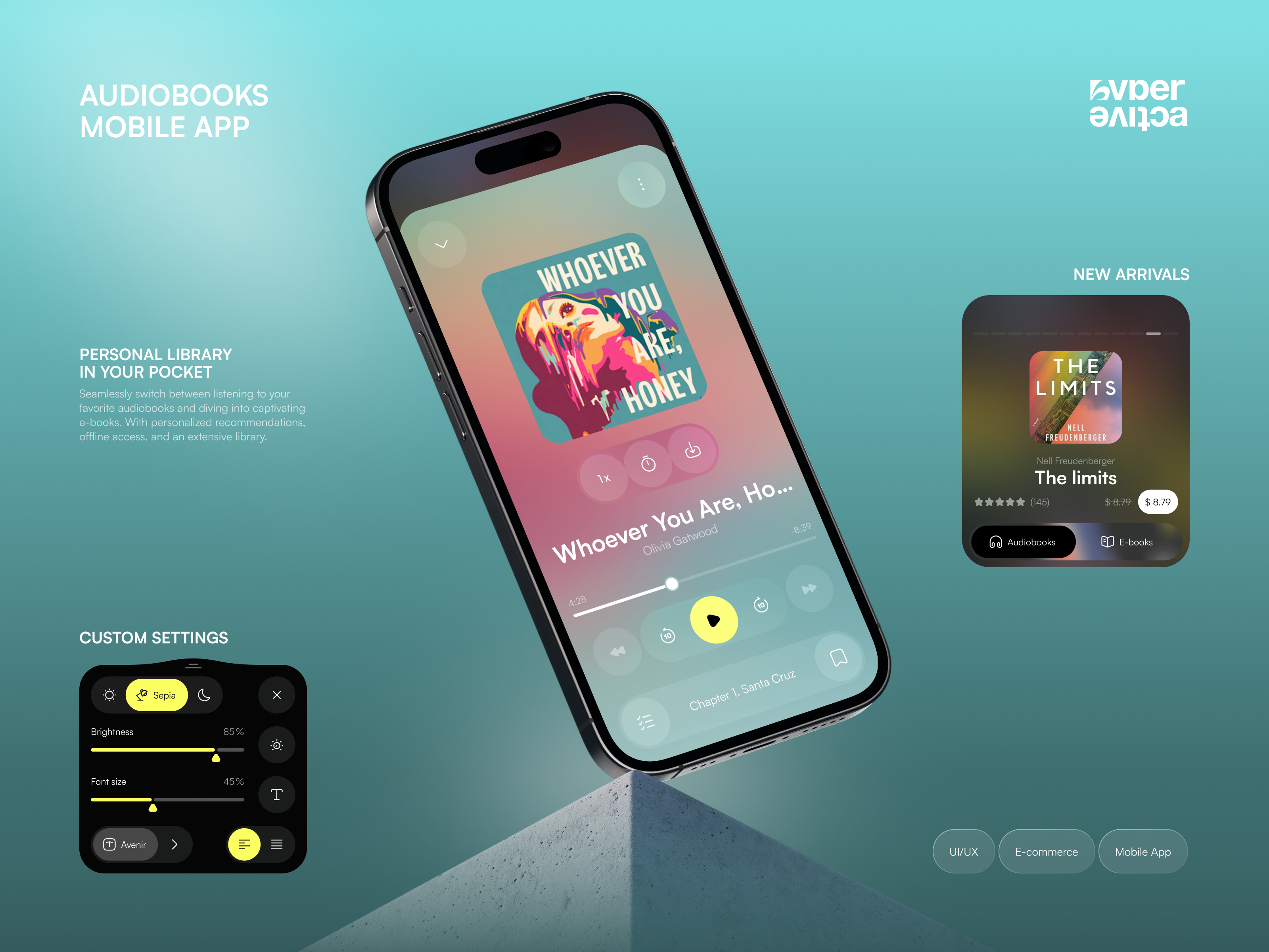 🎧 Product design for audiobooks mobile app | Hyperactive app design audio book case study clean ui color design hyperactive library mobile mobile app mobile design player playlist product design ui ux