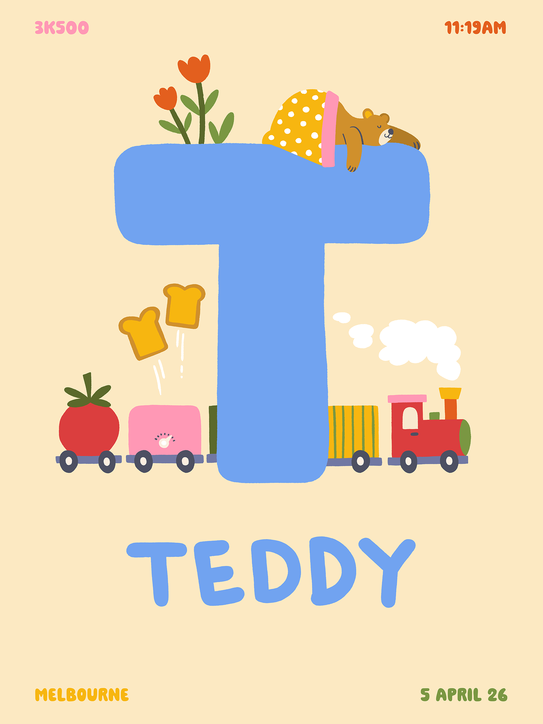T is for Teddy colour design drawing illustration style