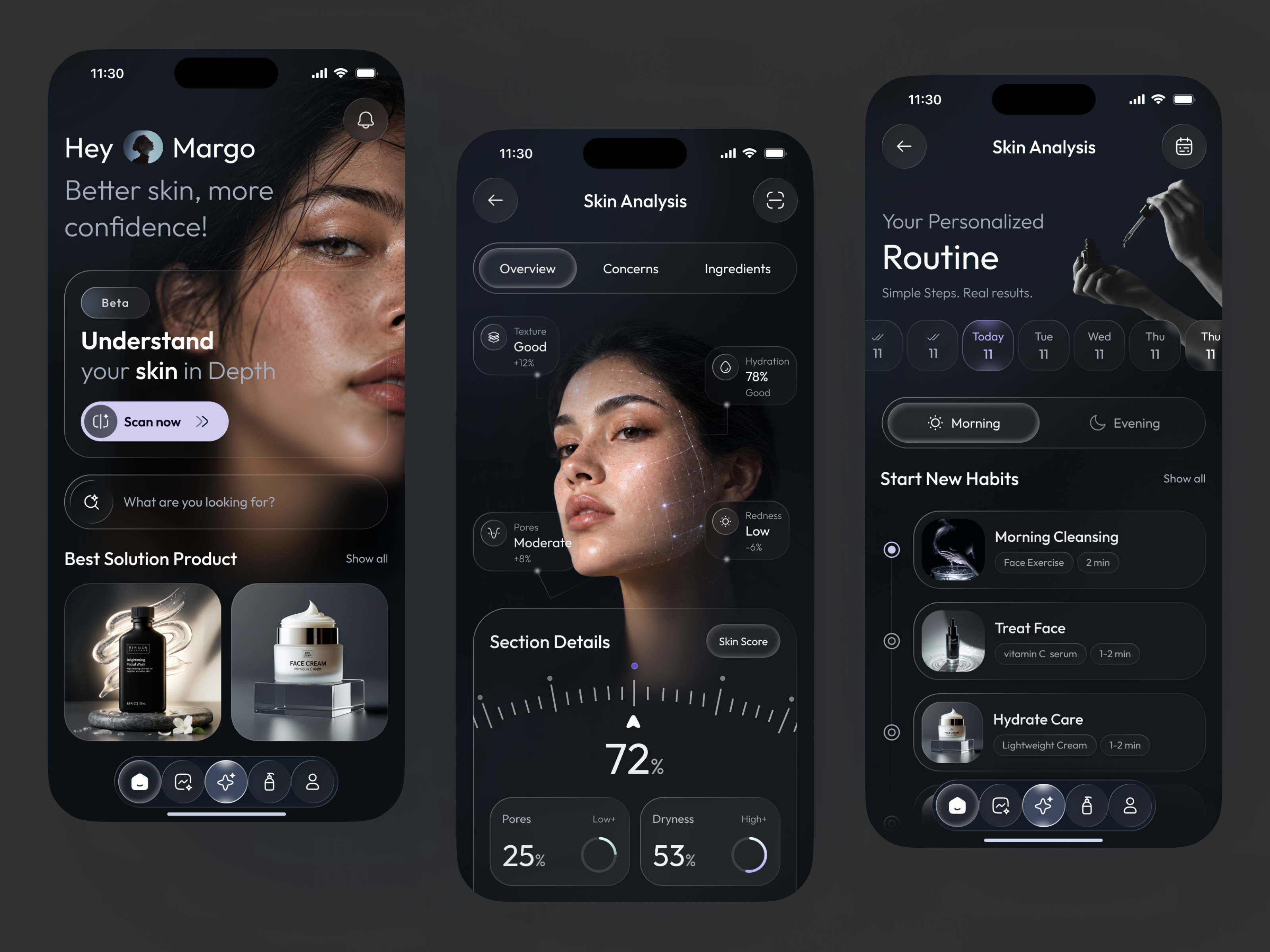 AI Skincare App UI – Personalized Skin Analysis & Routine ai ai app ai beauty ai face scan ai health app ai skin analysis ai skincare app beauty app ecommerce app luxury app personalized skincare self care app skin analysis app skin care app skincare app skincare routine skincare ui web wellness app