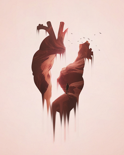 Melting Heart birds brown design double exposure graphic design heart human love man melting photoshop rock stone