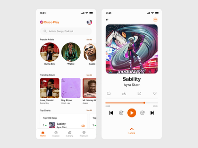 Music Mobile App (Disco Play) branding design figma graphic design illustration logo mobile app mobileapp music music app now playing product design songs ui uiux ux vector