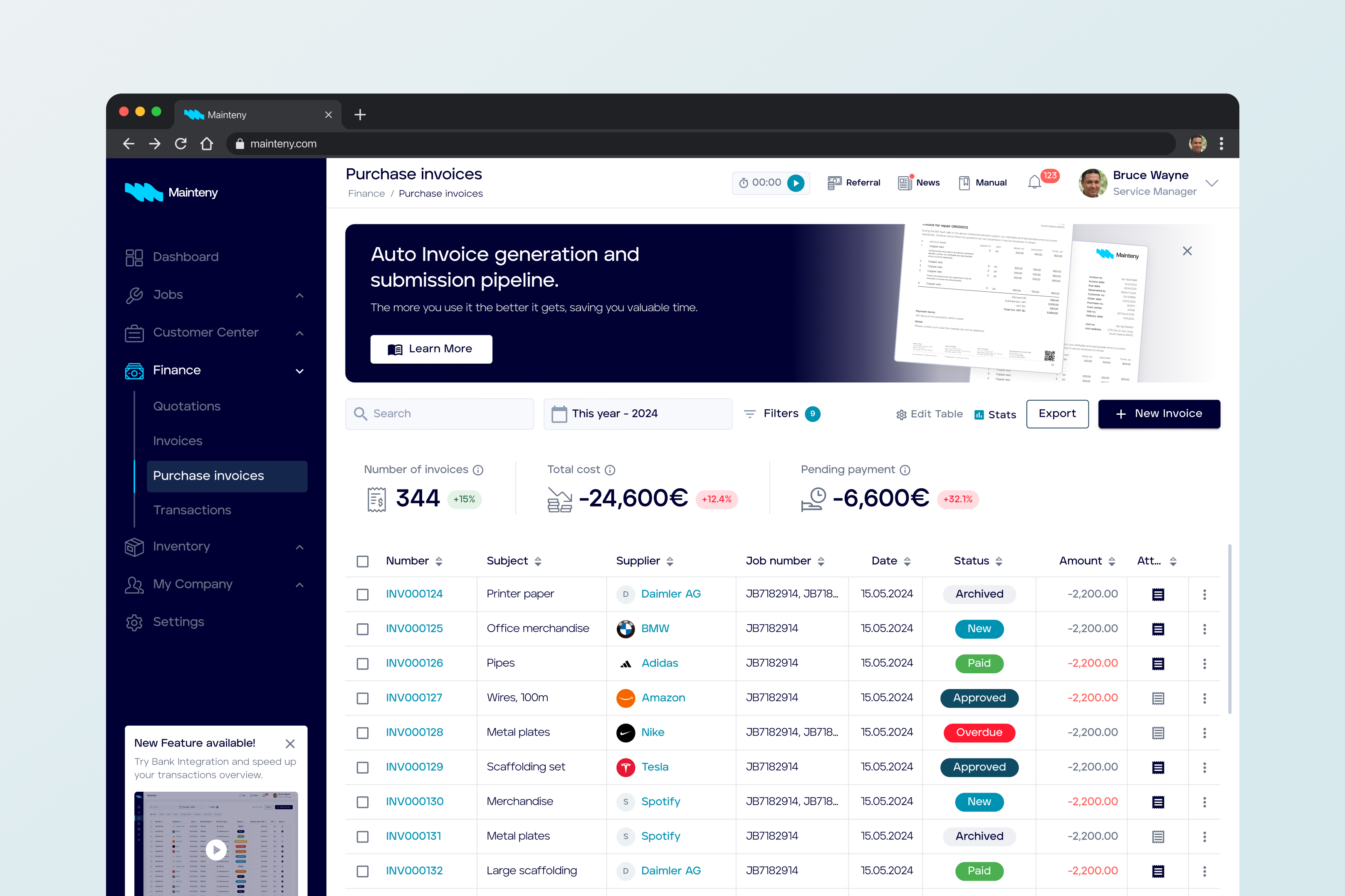 Invoice and PDF generation b2b b2b platform banner document finance finances invoice navigation payment pdf pdf editor product design quotation servicing side menu table table design transactions ui ux