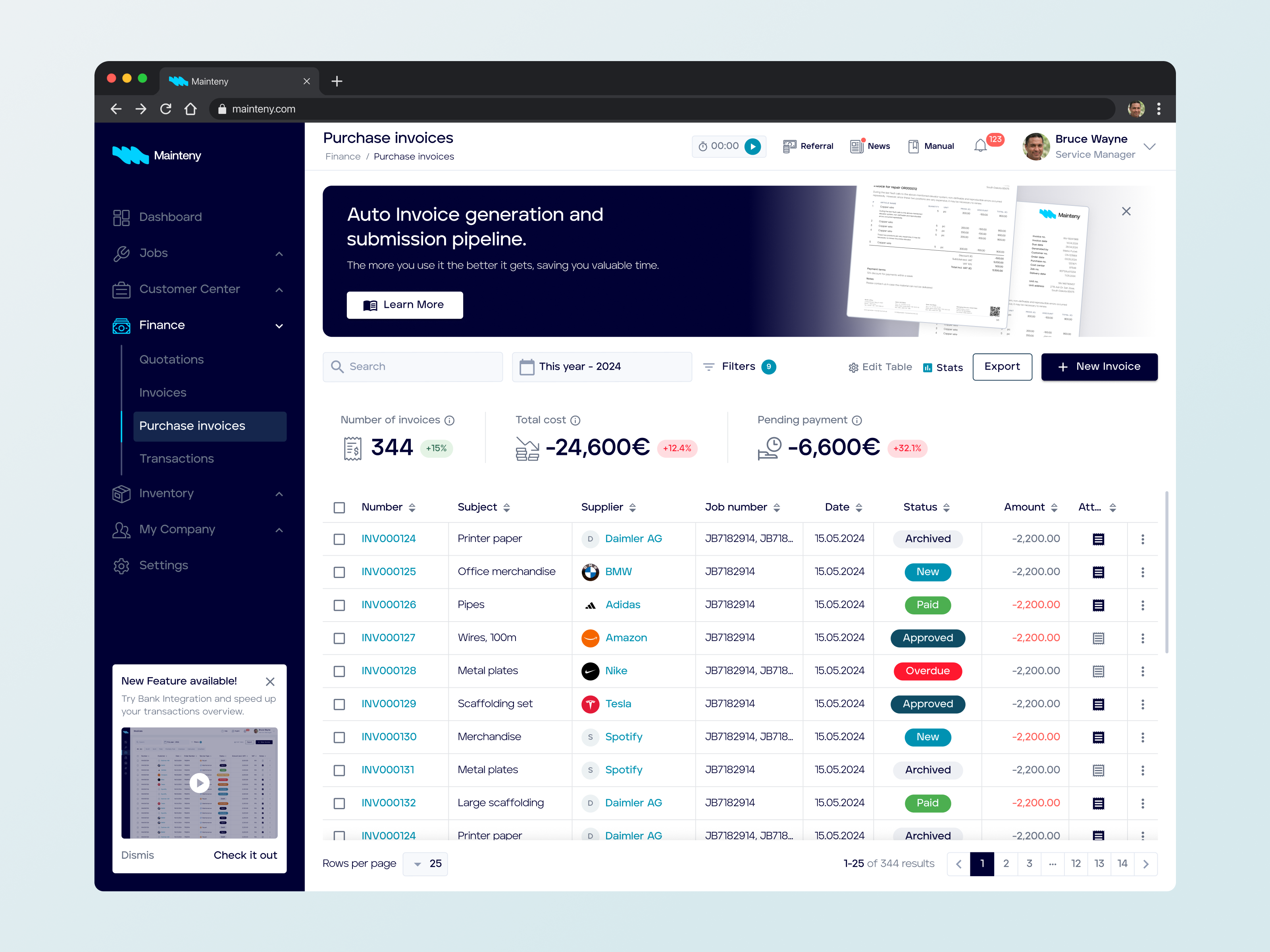 Invoice and PDF generation b2b b2b platform banner dashboard document finance finances invoice navigation payment pdf pdf editor product design quotation servicing side menu table table design transactions ux