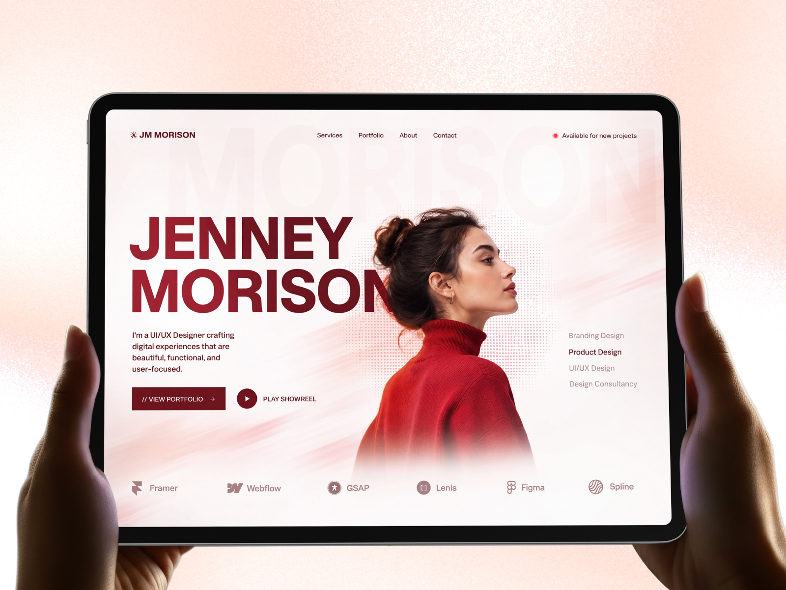 Jenny Morison - A Bold Digital Portfolio art direction creative portfolio development editorial design hero section hero ui design interaction design minimal ui personal branding portfolio design portfolio website product design techwitpro typography uiux design visual identity web design website design