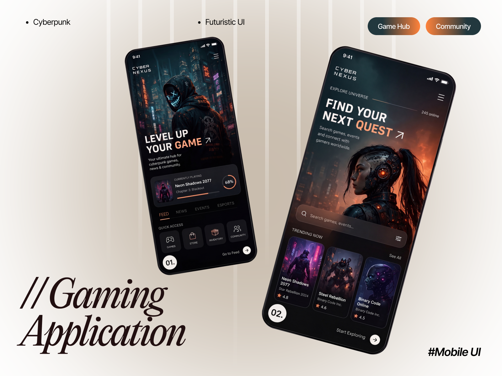 Built for the Next Generation of Gamers app design branding ui design cyberpunk dark ui development esports futuristic design game community game hub gaming app gaming ui interaction design mobile app product design techwitpro uiux uiux design user experience visual design