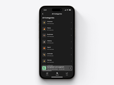 Podcast App | Categories app application concept dailyui dark dark mode design interface minimal mobile modern podcast ui ux