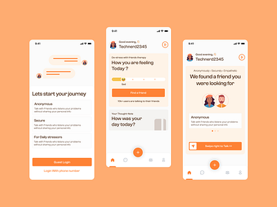 Community-based mental wellness App design 3d animation chat app dating app dating app design design mental health onboarding process design progressive bar slider sliding button ui ux