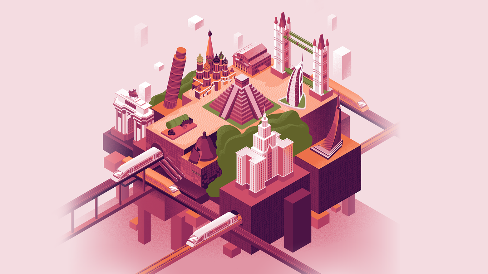 Illustration for explainer video 3d cartoon cartoon city city city map custom graphics dubai environment explainer video illustration illustrator isometric isometric city london metro poster transport travel vector illustration world map
