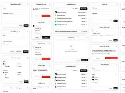 Modals card design system equals interaction modals spreadsheet ui ux widget