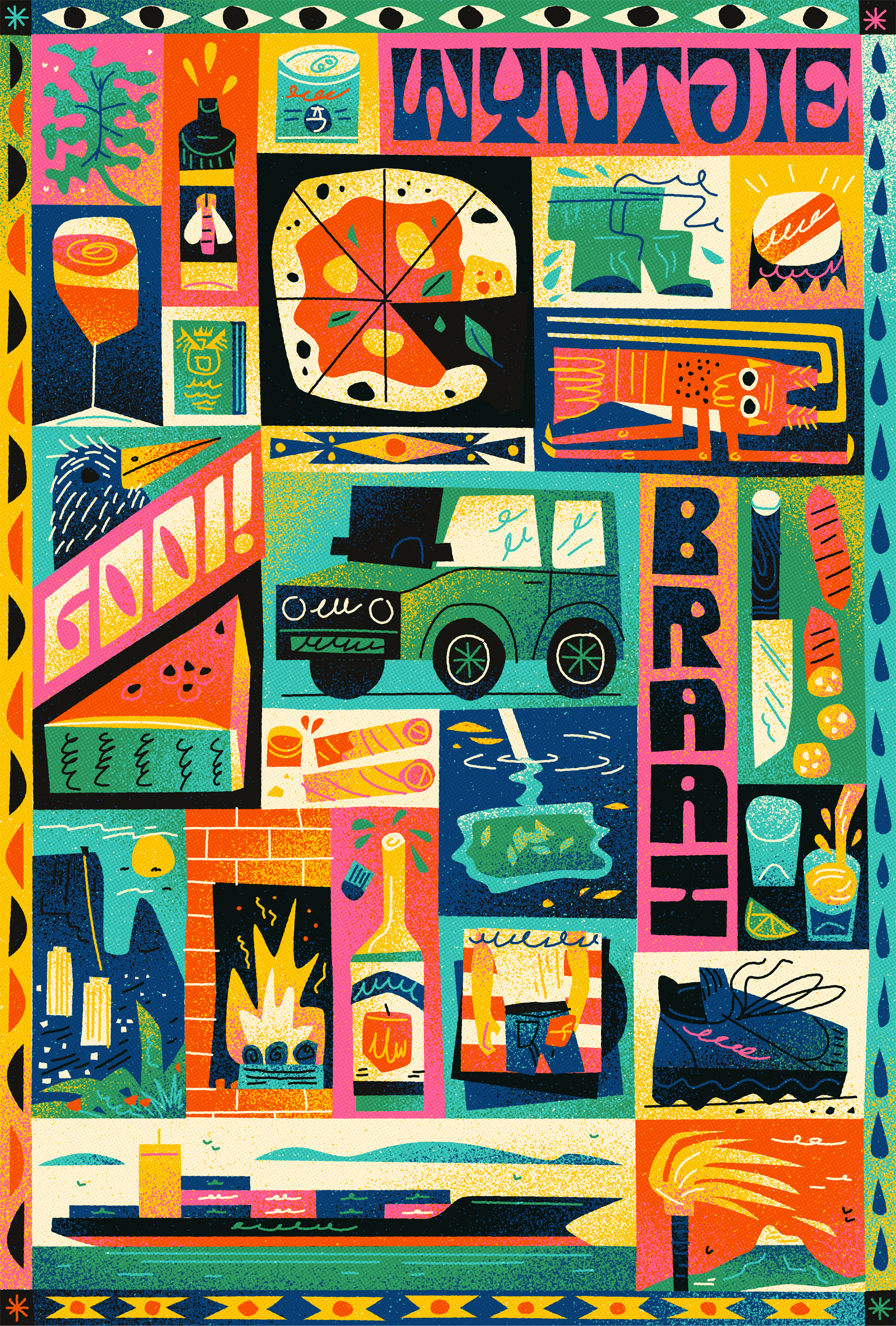 Summer Sizzle adobe braai capetown digitalillustration handdrawntype illustration illustrator jimny local muti pizza southafrica studiomuti texture type typography vector