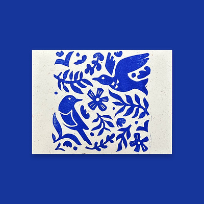 Nature bleue // Linocut • Cobalt blue birds blue engraving flower graphic design illustration linocut nature
