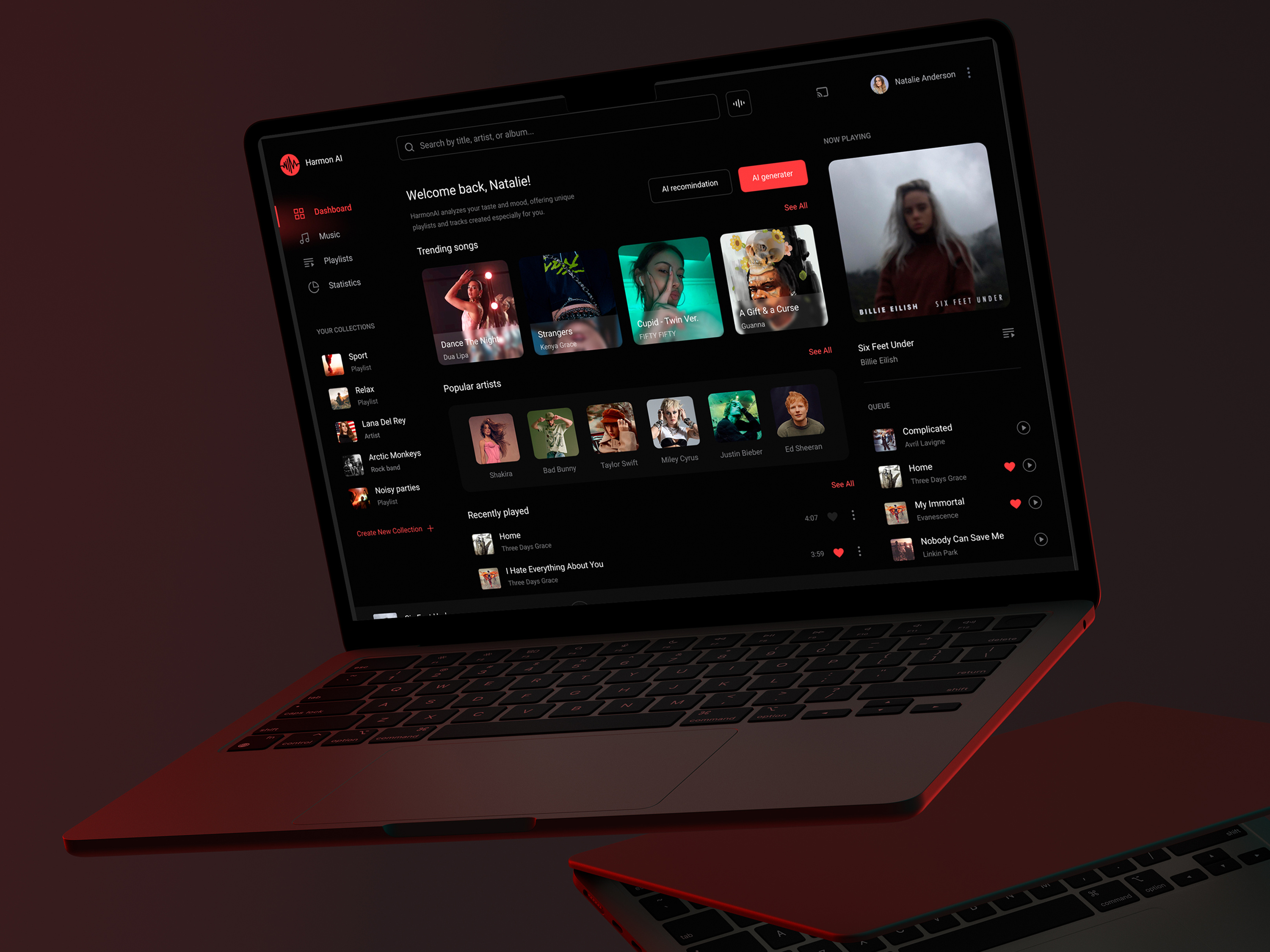 AI Music App Dashboard — UI/UX Design ai ai app ai dashboard app app design clean dark dark dashboard dark theme dashboard dashboard ui desktop app figma music music app music streaming ui ux web design