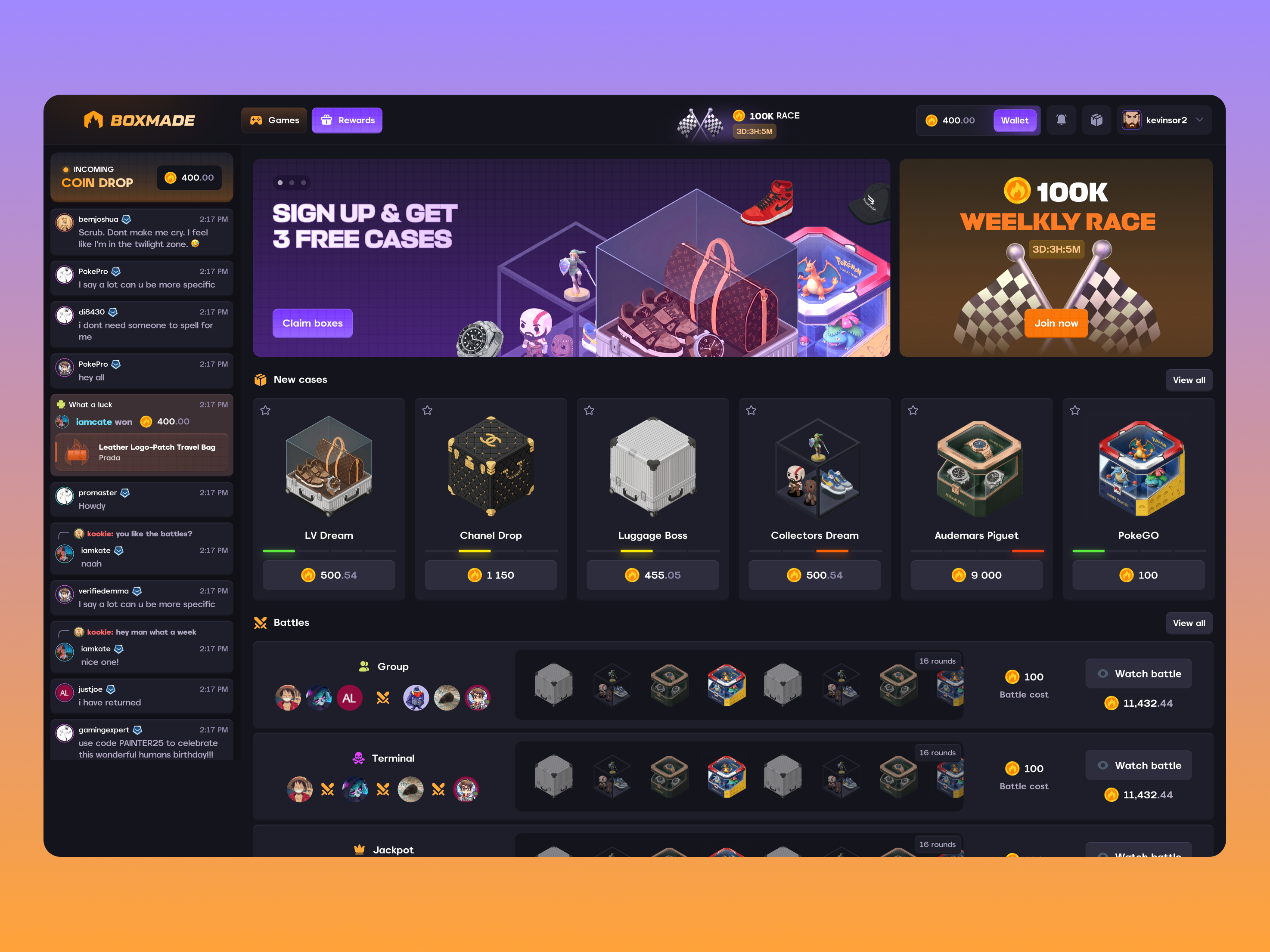 Case Opening TCG UI UX DESIGN betting case battles case open case opening casino casino design collectibles crypto dapp dashboard design desktop game game dashboard gaming mini app pack opening play to earn tcg unboxing web app web game
