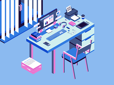 Isometric workplace blue design graphic design illustration isometric vector workplace