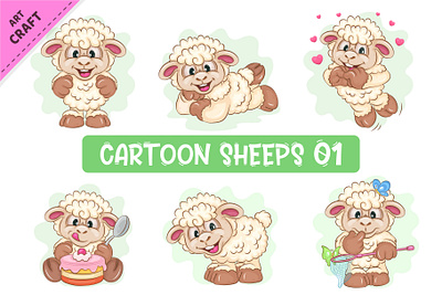 Set of Cartoon Sheeps 01. adorable