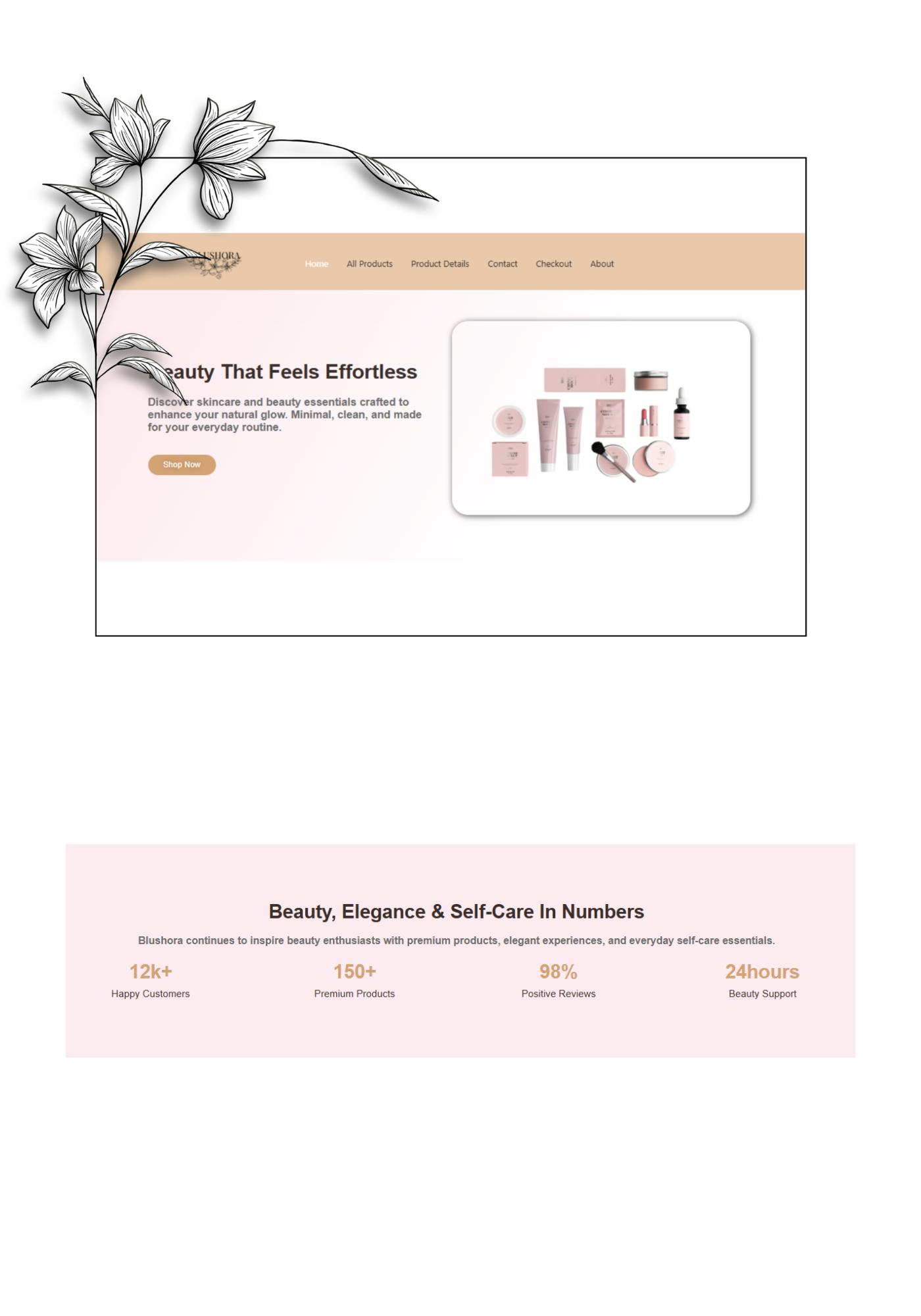 Blushora — Modern Beauty & Salon Website Design astra beauty salon beauty website elementor feminine design landing page modern website responsive web design salon website ui design ux design web design website design wordpress wordpress website