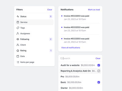 Stratis UI - Overlay components cards clean design details dropdown filters interface kit minimal modal notifications overlay select sorting ui ui design ux ux design web
