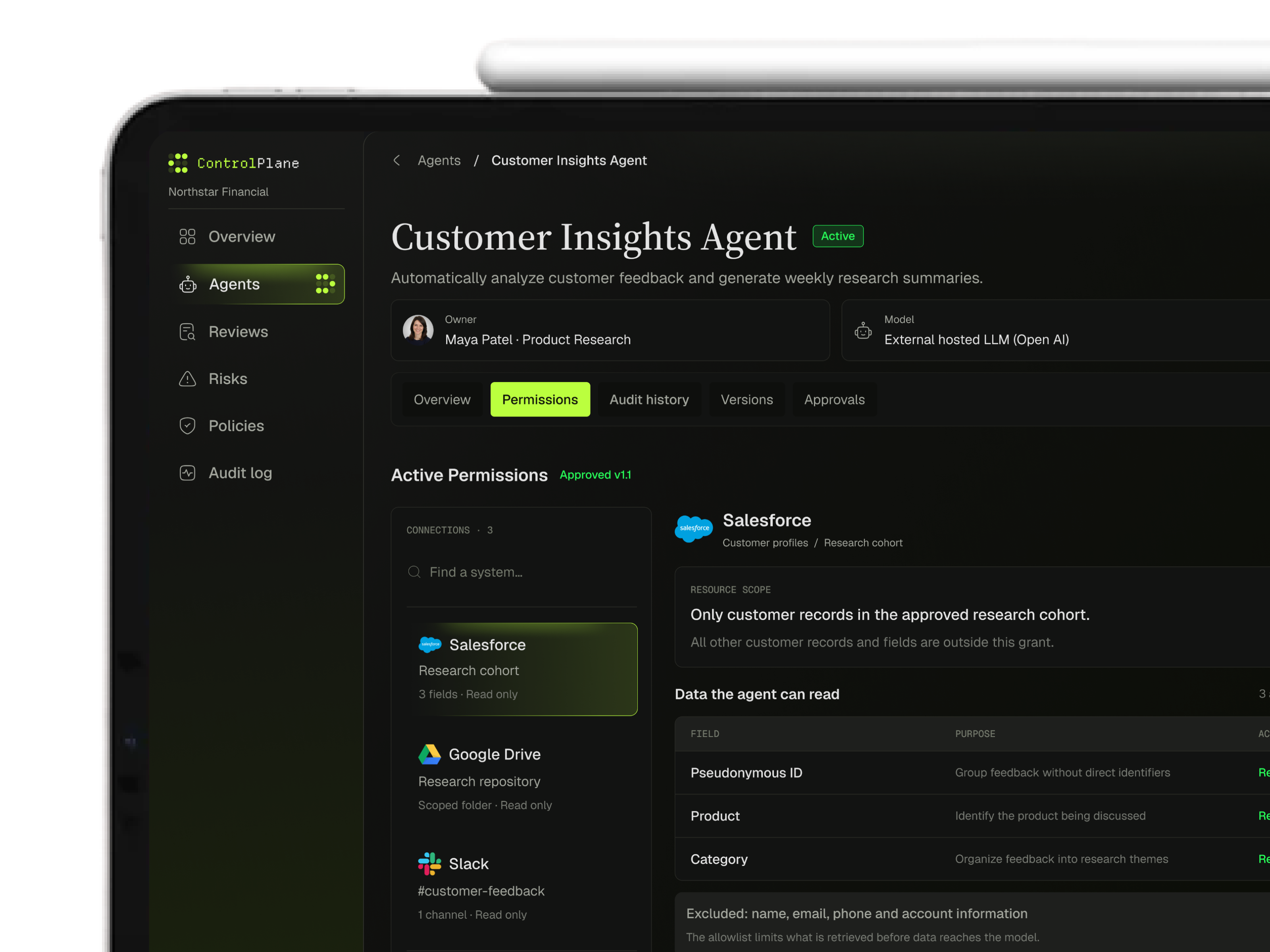 ControlPlane - Autonomous AI agent Governance and Compliance admin ai beand enterprise governance product design saas tech ui ux