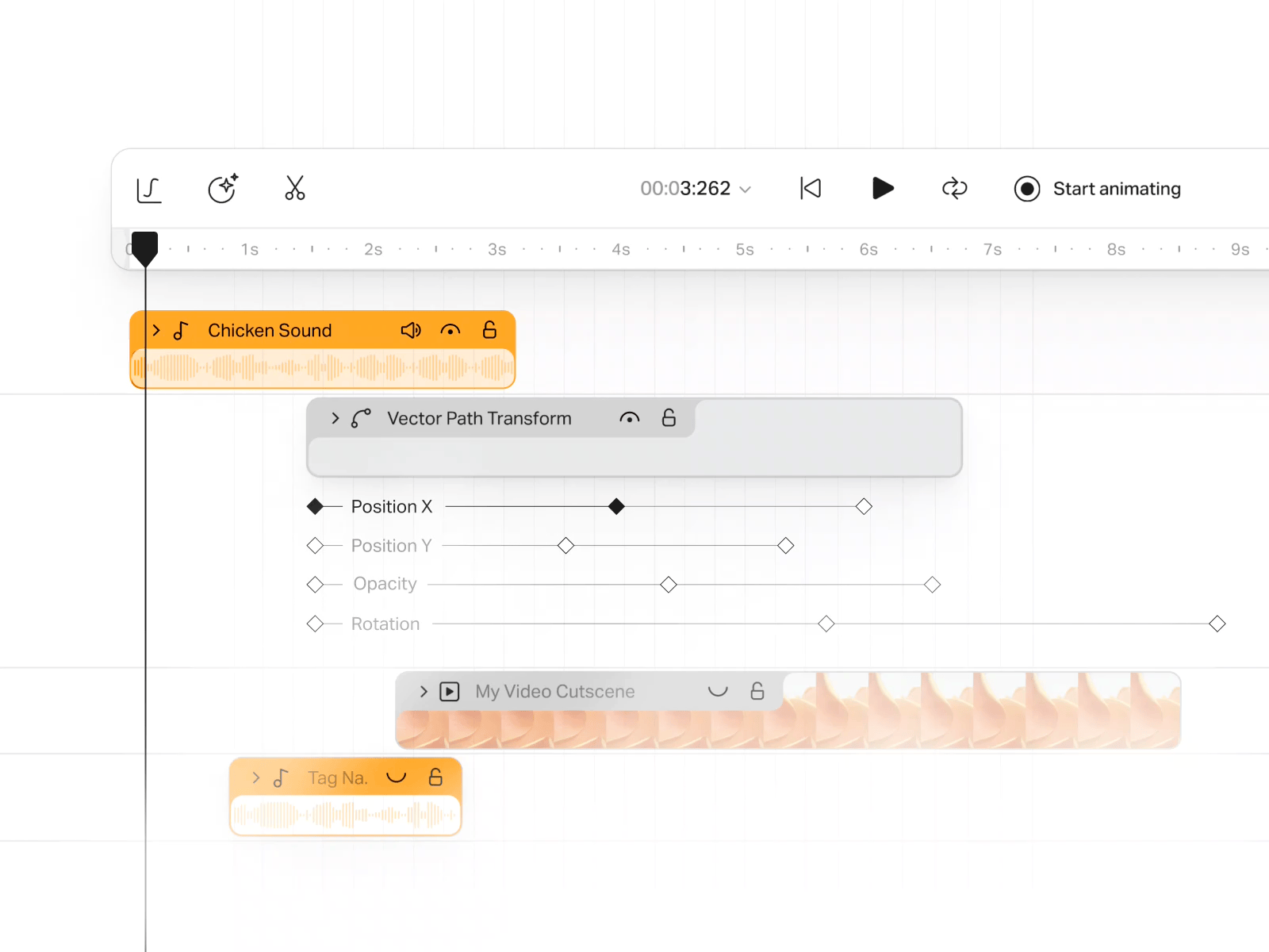 Timeline Editor Keyframes and Easings for Artboard Studio animation artboard studio clean ui components edit editor esings panel inspiration interaction keyrames light mode motion playhwead timeline tool toolbar ui ui design ux video editor