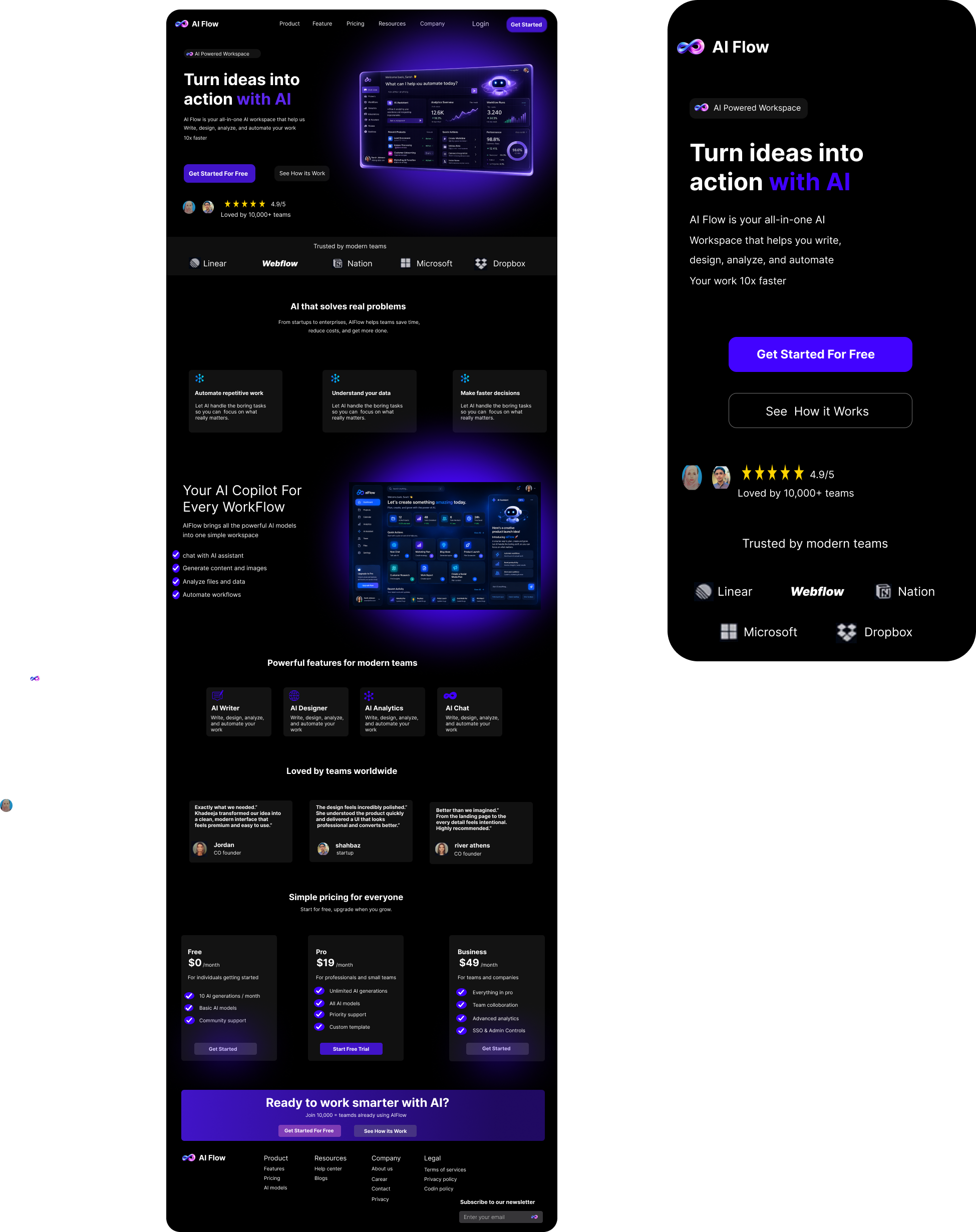 AI Flow — SaaS Landing Page ai b2b saas dashboard figma product ui ux design saas saas landing page startup landing page ui ux design user interface web design