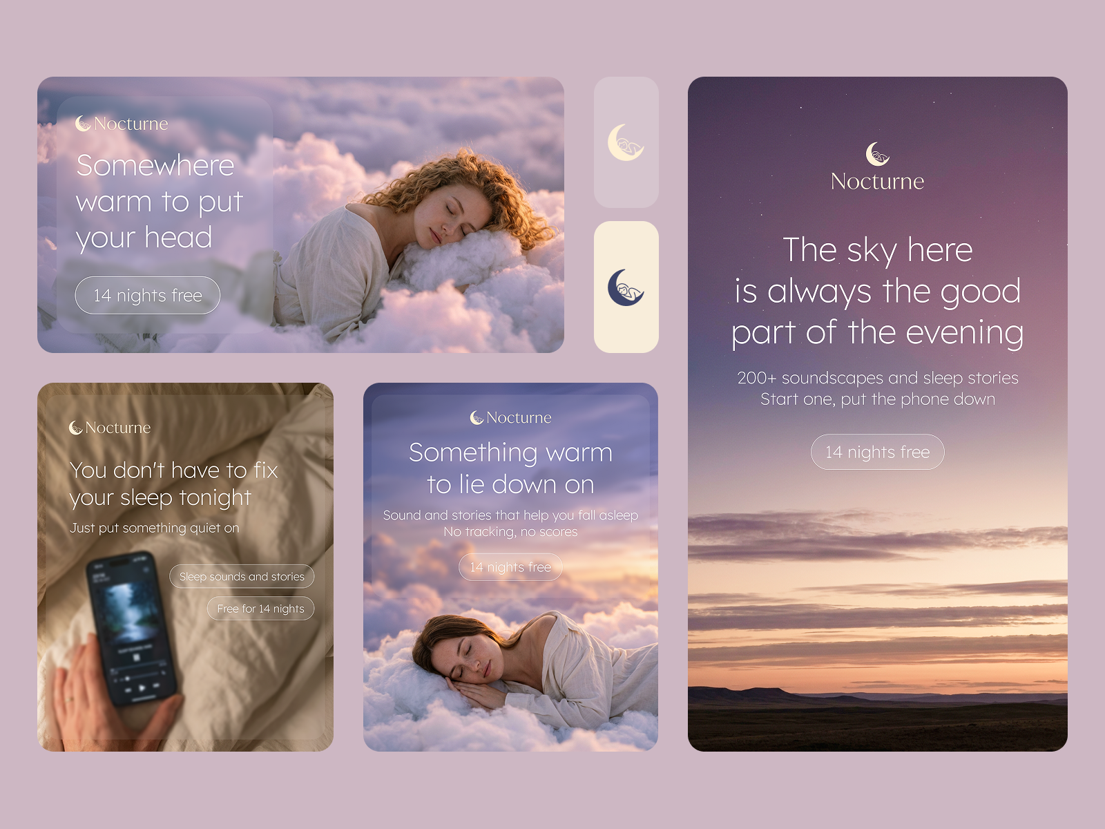 Nocturne: Ad Creatives ad ad design advertising app marketing available for work banner design branding concept project graphic design instagram logo minimal sleep social media typography ui wellness