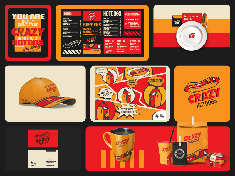 CRAZY Hotdogs | Brand Identity Project angry logo brand identity brand mark branding branding design character logo comics fast food fast food menu food branding food menu graphic design hotdogs identity design illustration logo logo design mascot logo street food street food branding