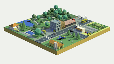 Lowpoly Town Animation 3d animation cinema4d isometric isometric city isometric scene lowpoly lowpoly city lowpoly scene lowpoly town motion graphics rural town
