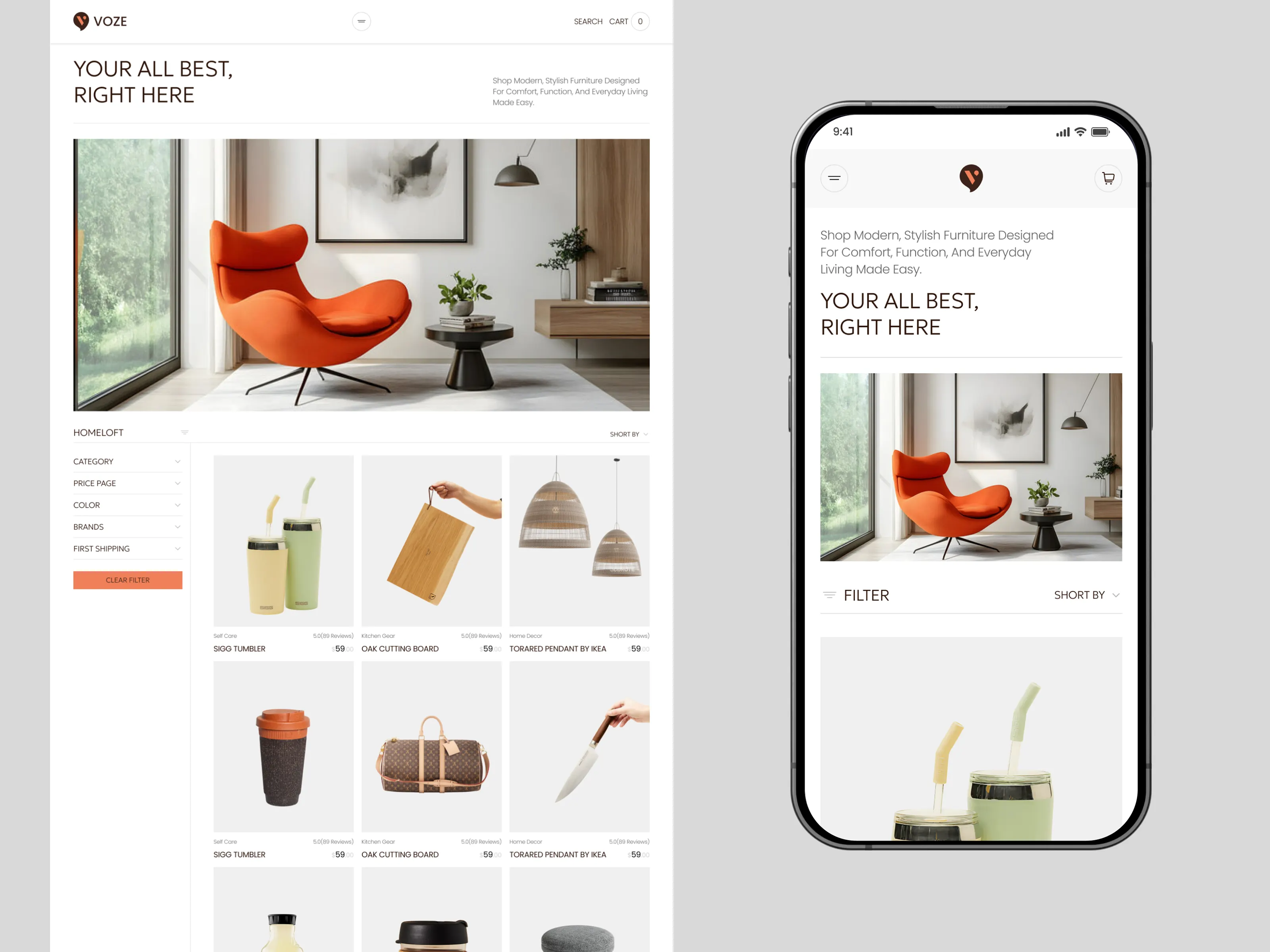 Modern Retail E-commerce UI cart ecommerce design fashion home decor impact marketplace minimal mobile friendly personalized shop product list product page shop shopify shopify store shopify theme shopify website startup store homepage woocommerce website