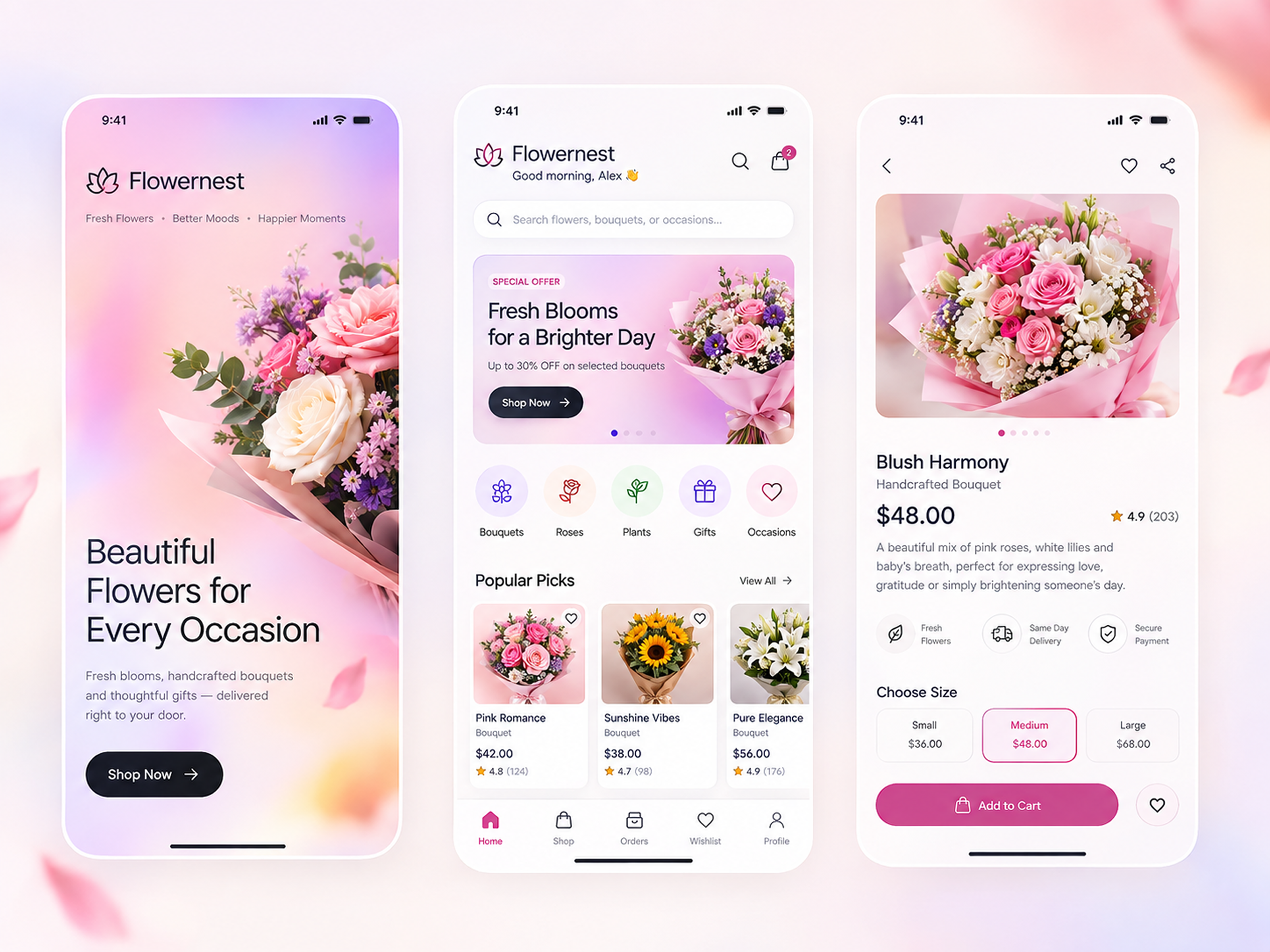 Flowernest - Flowers Ecommerce Mobile App app design design ecommerce flowers marketplace mobile app ui ui design ux ux design
