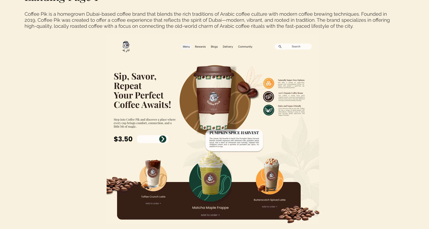 Coffee Pic Website Mockup branding design custom design custom logo illustration ui vector website design