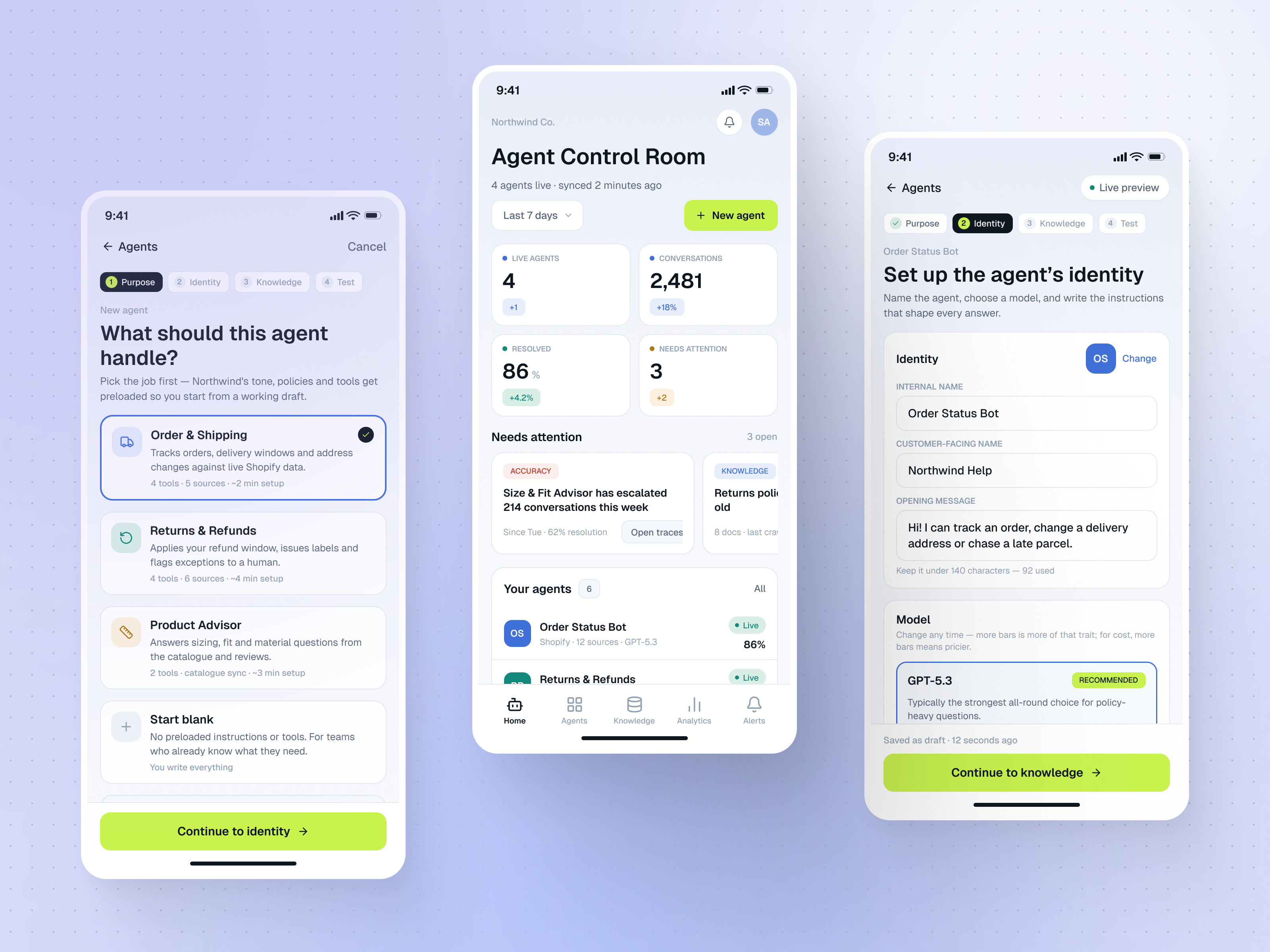 AI Agent Builder - Mobile App agent builder agent monitoring ai agent ai customer support ai dashboard b2b customer support design concept e commerce ai agent e commerce saas human in the loop ios mobile app order tracking product design product launch saas saas dashboard ui design ux design