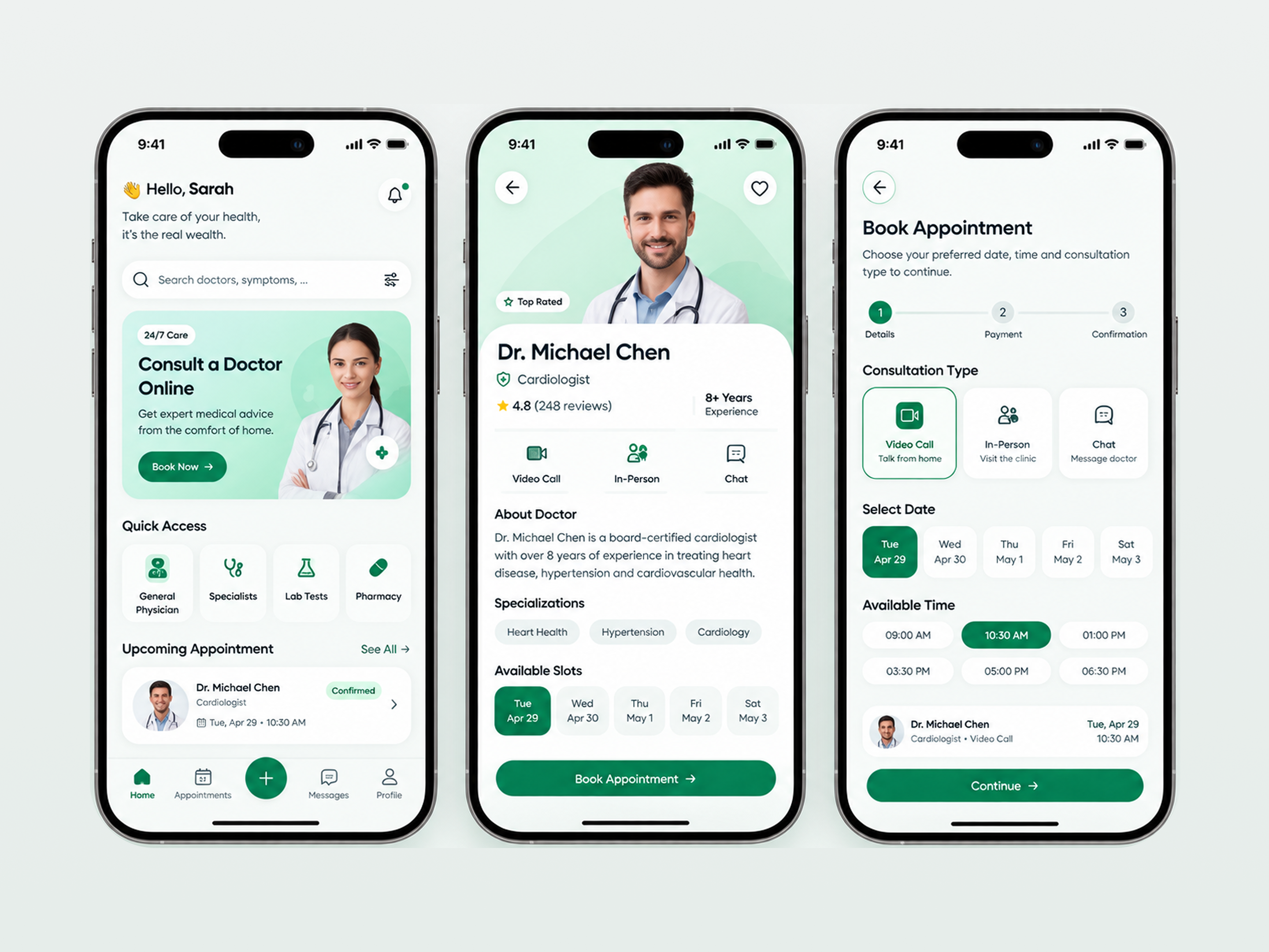 Healthcare App — Doctor Booking & Telemedicine Mobile UI