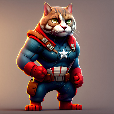 Cat America full body character cat design digital painting illustration