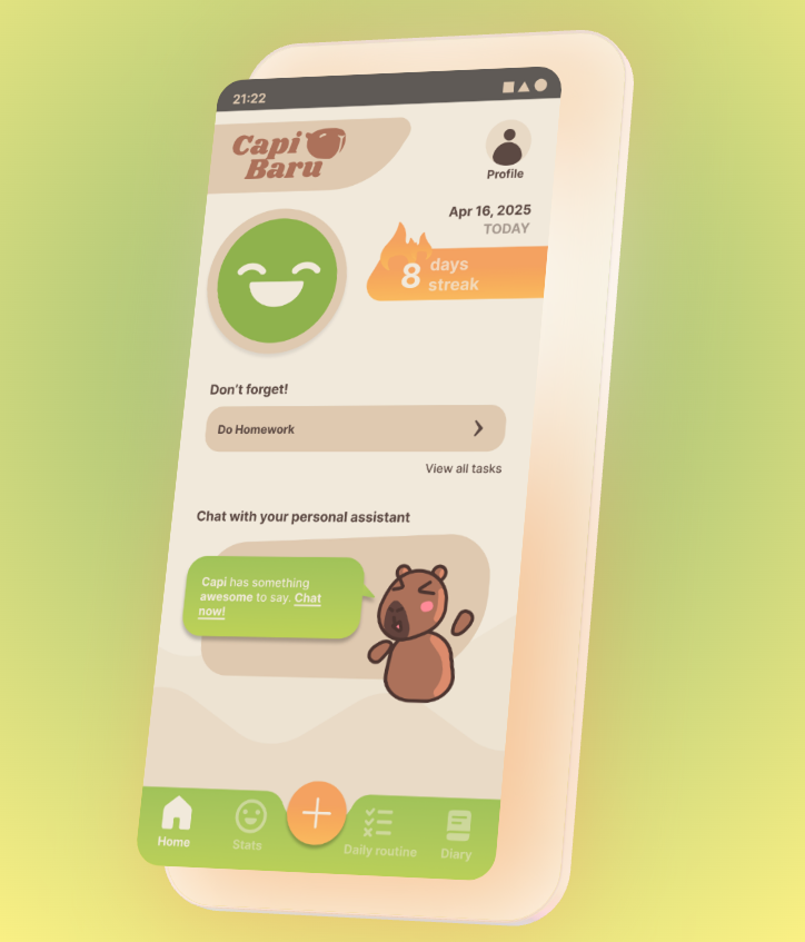 Meet CapiBaru — your little space of calm! app figma habit tracker mobile mobile app mood tracker product design ui ux