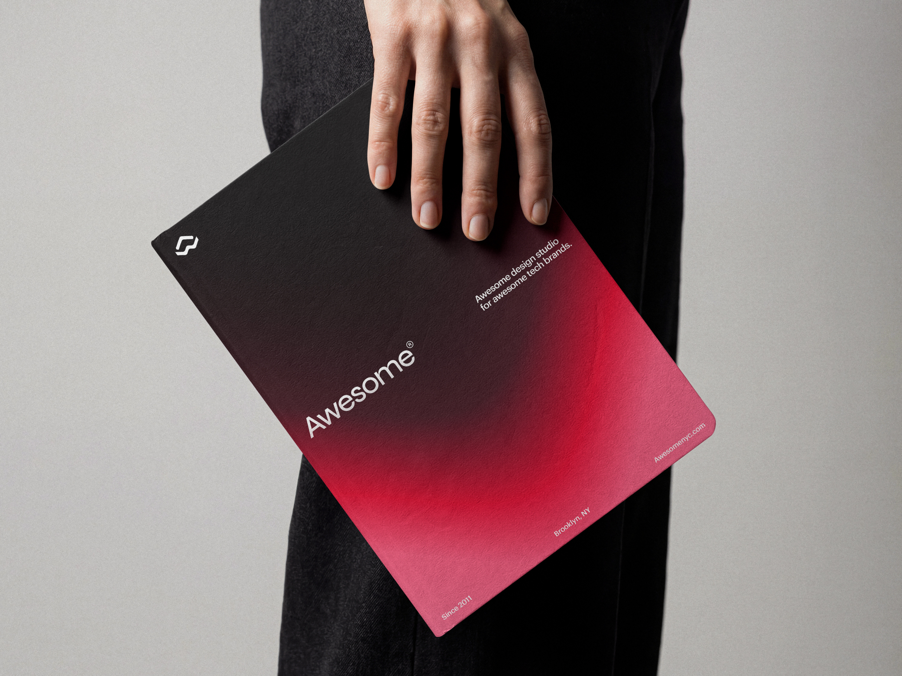 Awesome Design Studio for Awesome Tech Brands. agency branding awesome brand identity branding crimson dark aesthetic design studio gradient logo design minimal branding new york notebook mockup print design product design rebrand red gradient startup branding stationery tech branding visual identity