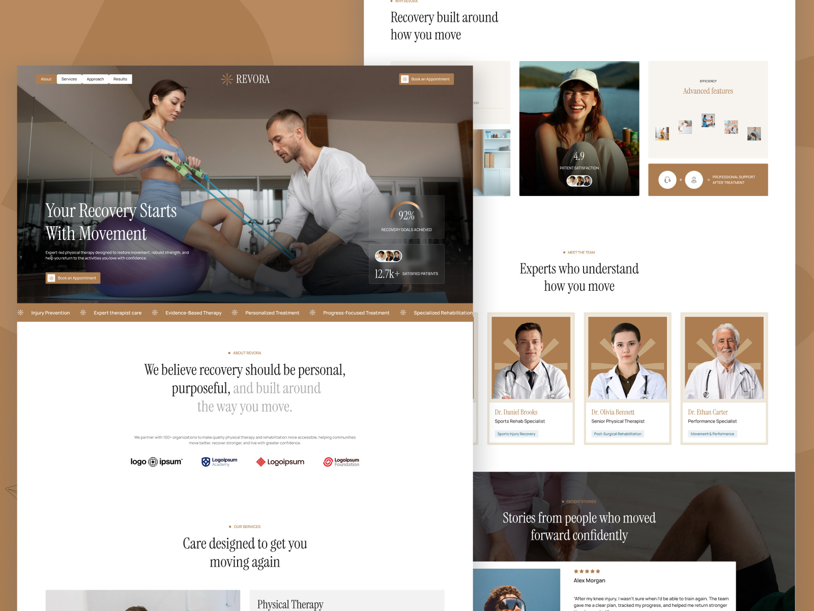 Physical Therapy & Sports Rehab website UI/UX Design branding figma graphic design healthcare landing page luxury website medical physical therapy premium product design prototyping sports rehab sports rehabilation ui uiux user experience design user interface design ux design web design