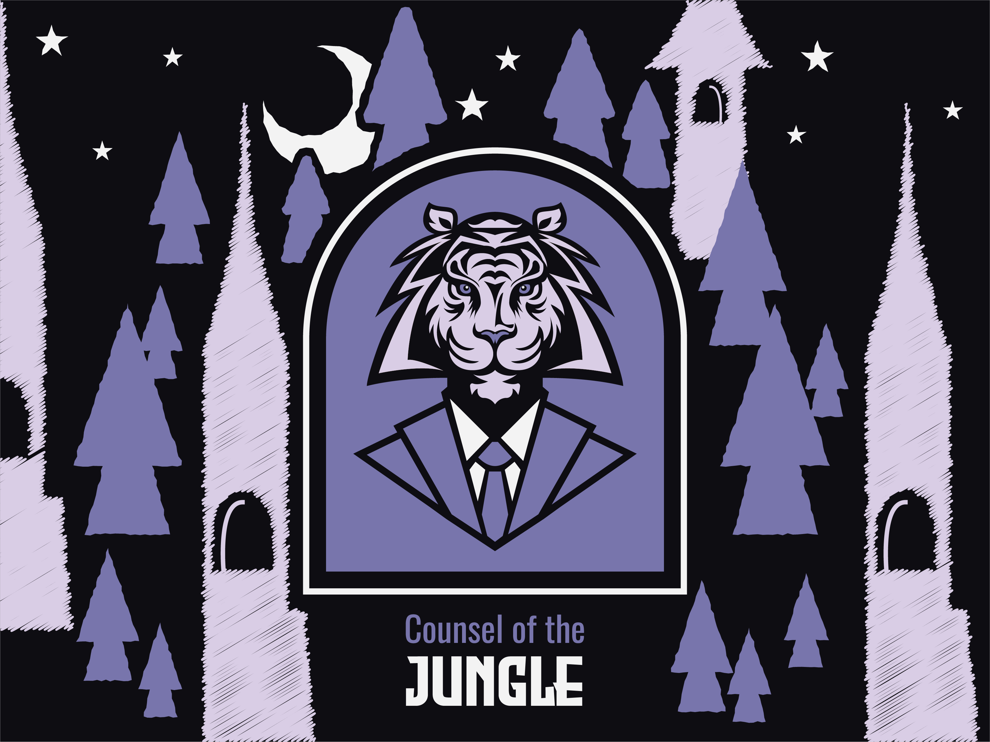 TIGER ILLUSTRATION animal brand mark castle character face forest illustration jungle logo mascot moon night roar symbol tiger vector