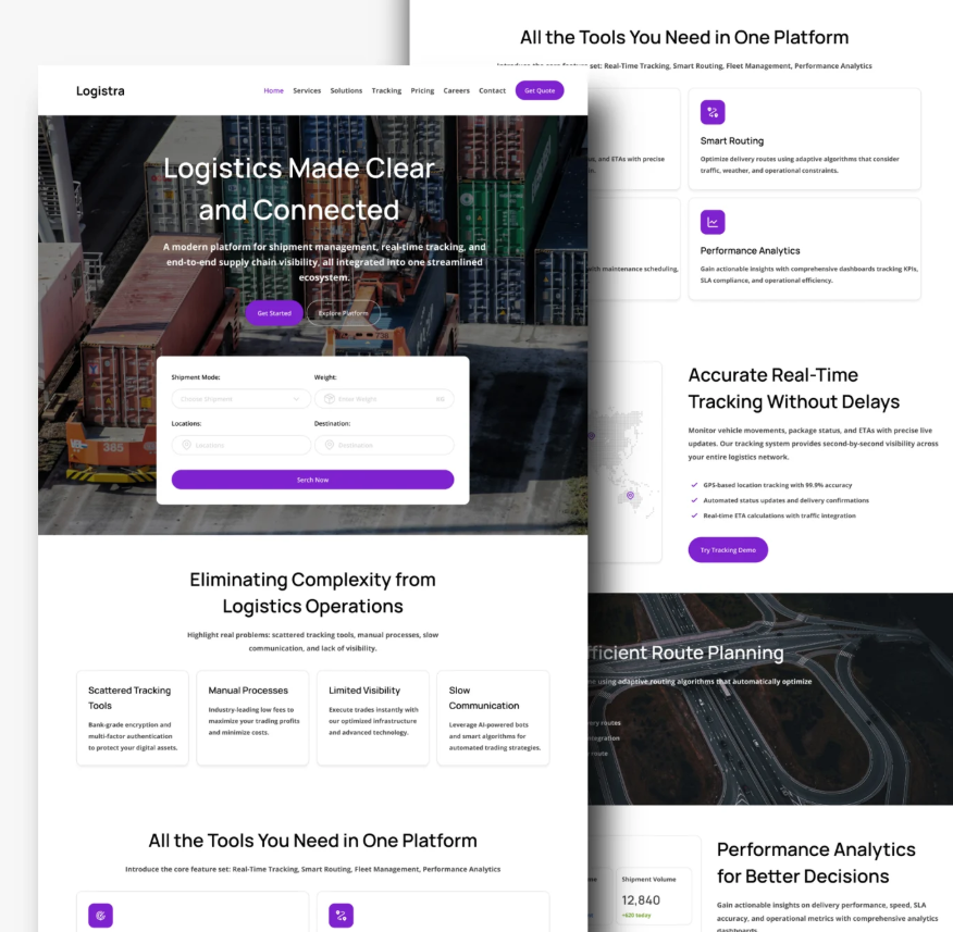 Logistic Company Landing Page branding graphic design illustration motion graphics typography ui uiux ux vector