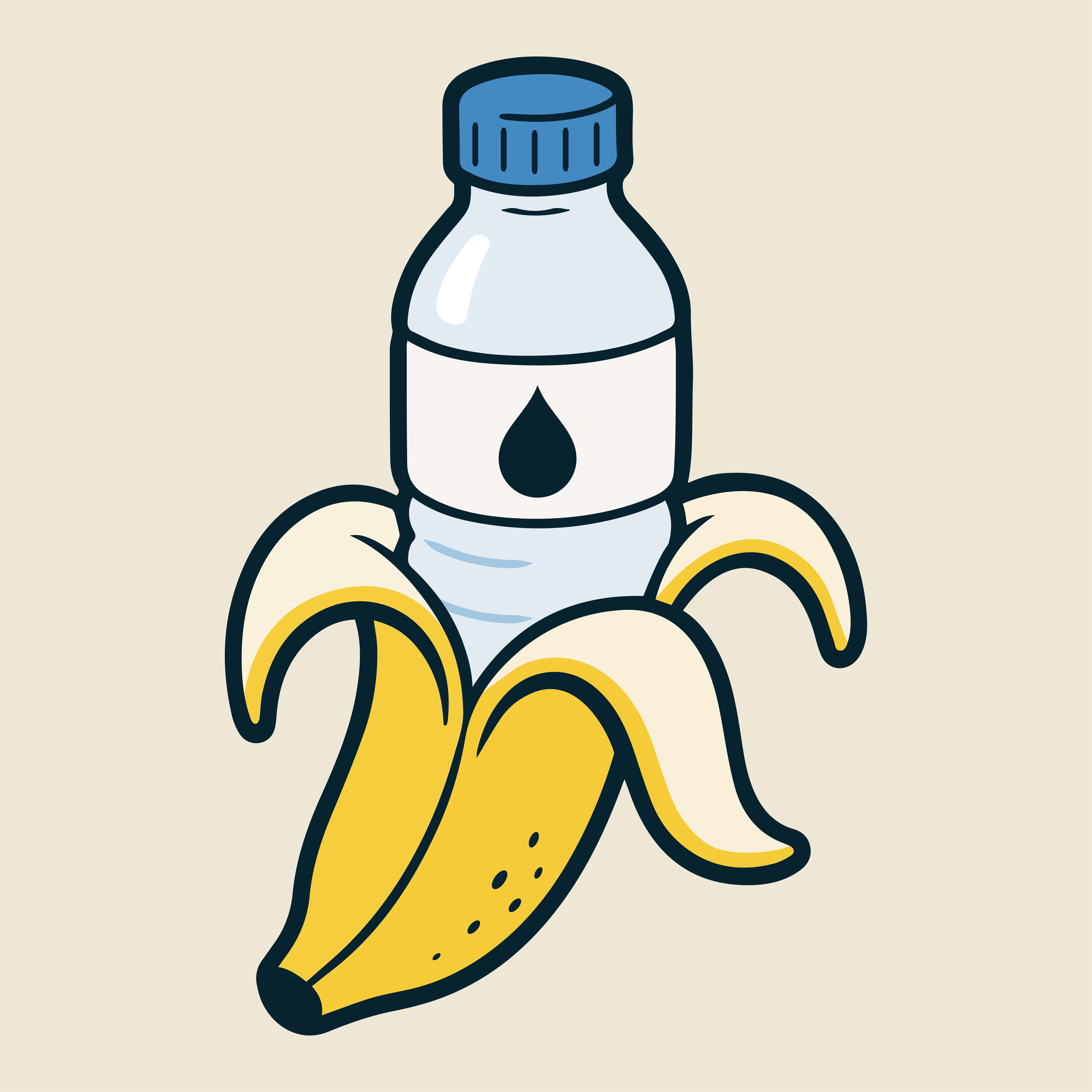Water and Snacks banana bottle branding logo snack sustenance water