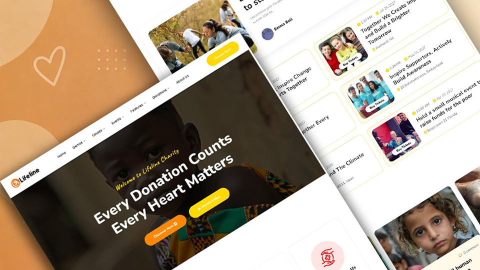 Lifeline — Child Welfare Nonprofit Website Design charity charitywordpress child welfare donation donation opportunities events fundraising fundraising system impact stories landing page modernwebsite ngo nonprofit sponsors ui ux design volunteer opportunities web design website wordpress