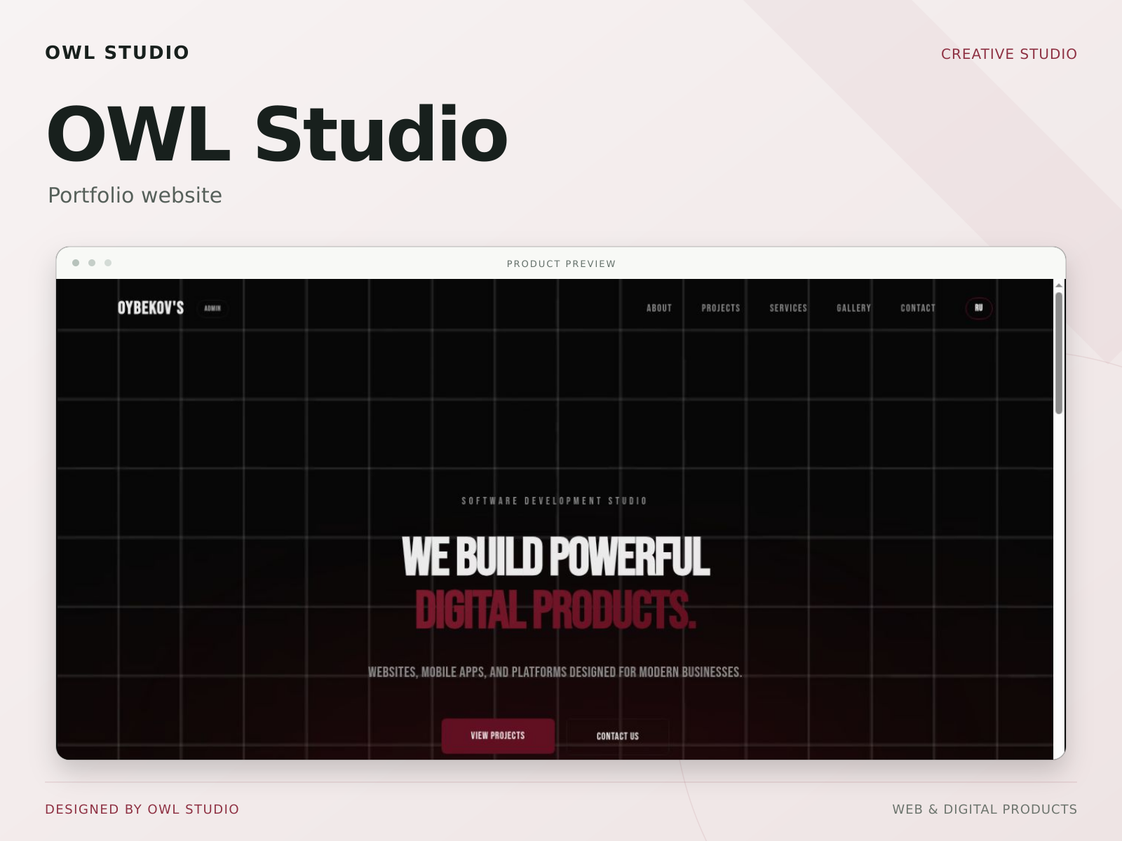 OWL Studio — Creative Studio Portfolio Website agency website creative agency dark ui design studio digital agency portfolio website studio portfolio typography ui design ux design web design web development