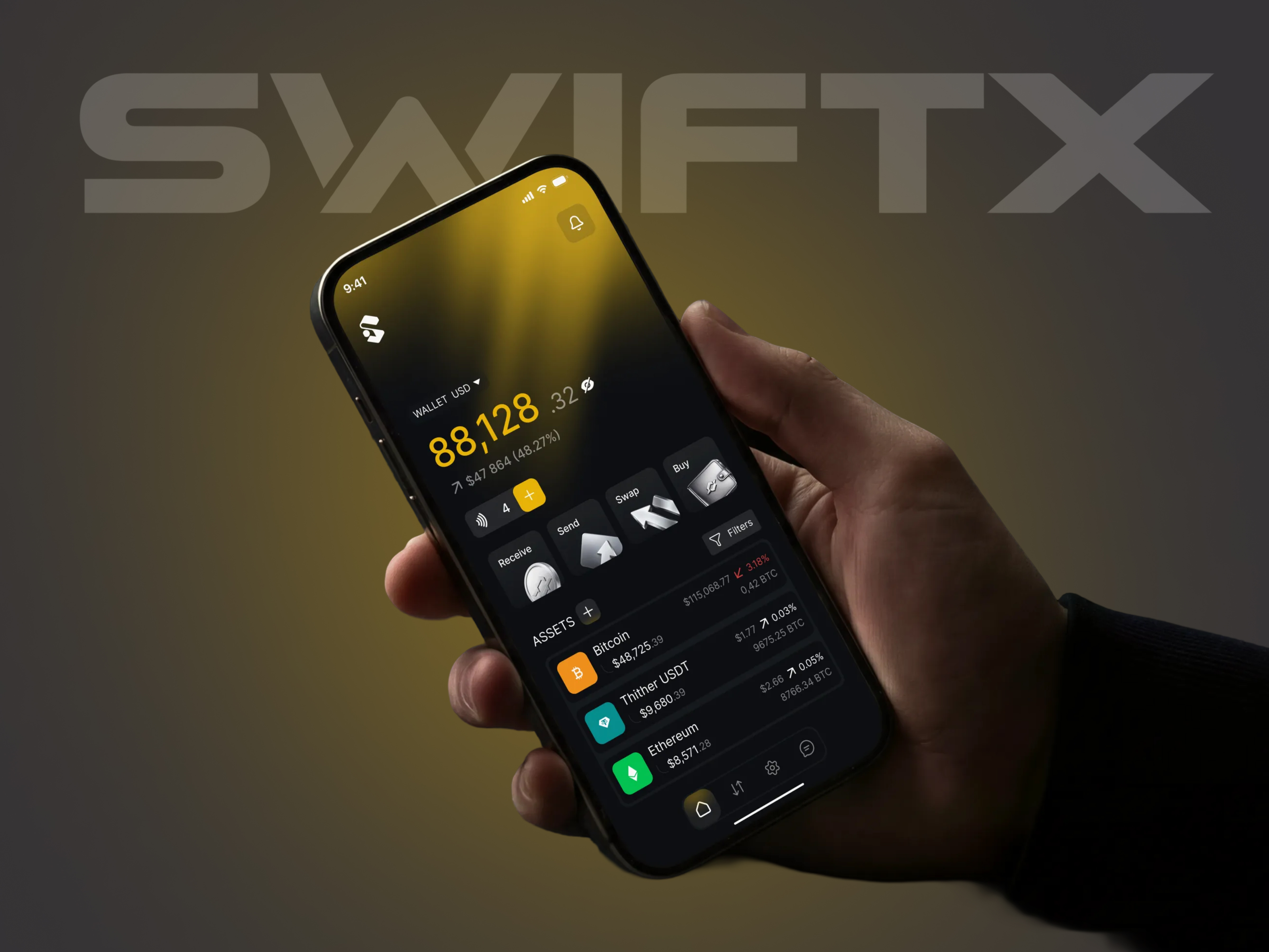 SWIFTX — Premium Crypto Wallet App UI appdesign appui bitcoinapp cryptoapp dailyui darkui defiapp figmadesign fintech interfacedesign mobileapp mobileui productdesign uidesign uiux userinterface uxdesign visualdesign walletapp web3design