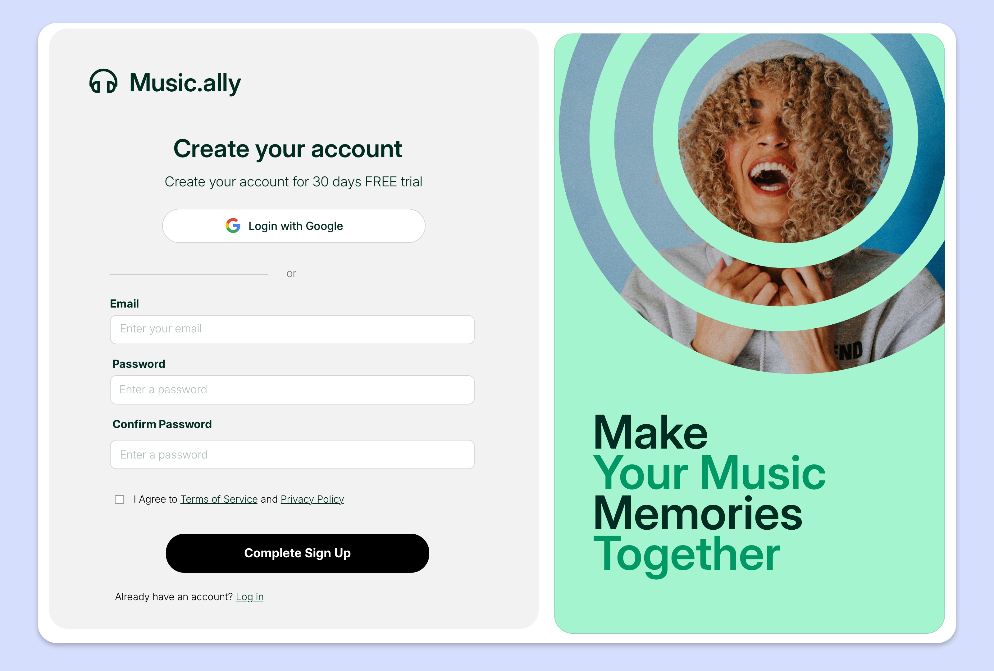 Daily UI Challenge #001 - Sign Up - Music.ally dailyui signup ui ux web
