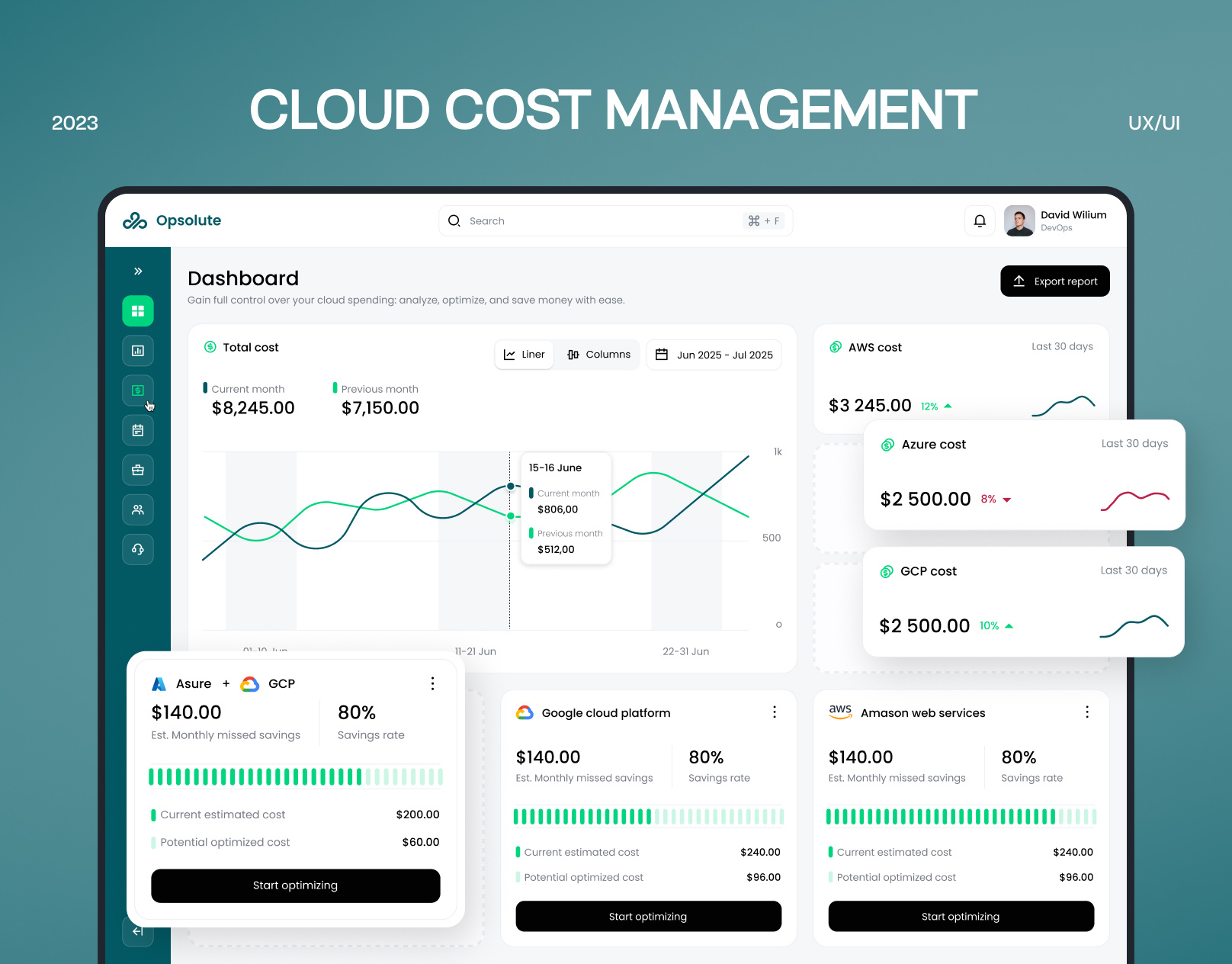 💸 Cloud Cost Optimization SaaS Platform Dashboard UI App UX/UI analytics app design cloud service cost management crm dashboard dashboard design design management platform saas saas dashboard saas dashboard ui saas design ui uiux user experience ux web app web design